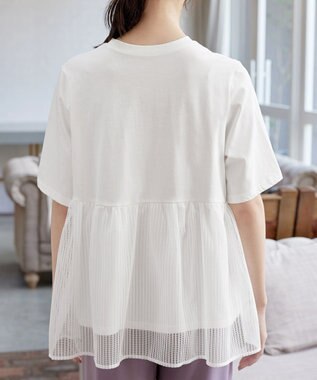 Tiaclasse 【洗える】 ストライプチュール切替トップス ホワイト