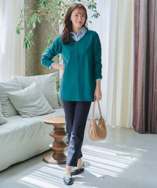 Tiaclasse L 【日本製】メランジプリント裏起毛スリムパンツ ネイビー