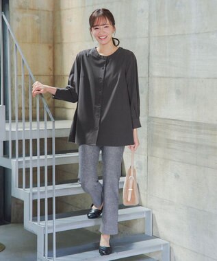 Tiaclasse L 【日本製】メランジプリント裏起毛スリムパンツ グレー