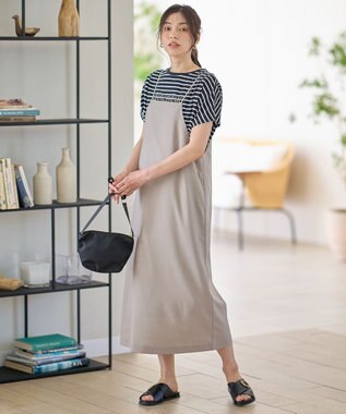 ANY L 【洗濯機可/セットアップ可/UVケア/速乾/イージーケア】サラサラテックリネンキャミソールワンピース グレージュ