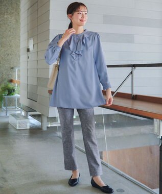 Tiaclasse L 【日本製】メランジプリント裏起毛スリムパンツ グレー