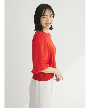 Green Parks 袖楊柳ドッキングニットプルオーバー Red