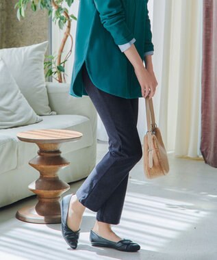 Tiaclasse L 【日本製】メランジプリント裏起毛スリムパンツ ネイビー