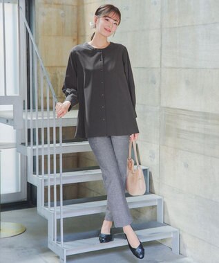 Tiaclasse L 【日本製】メランジプリント裏起毛スリムパンツ グレー