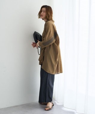 YECCA VECCA リブMIXシアーオーバーシャツ Dark Beige