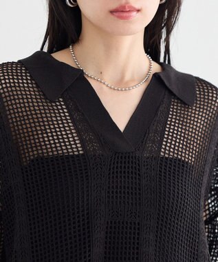 earth music&ecology レーシースキッパーポロニットプルオーバー Black