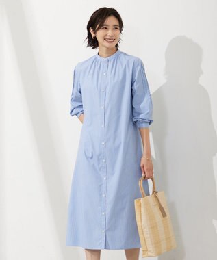 J.PRESS LADIES L 【WEB限定カラーあり・洗える・接触冷感・UVカット・イージーケア】 エステネージュストライプ ワンピース サックスブルー系1