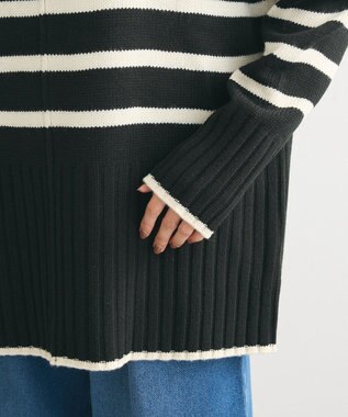 Green Parks 洗えるモックネックニットプルオーバー Black