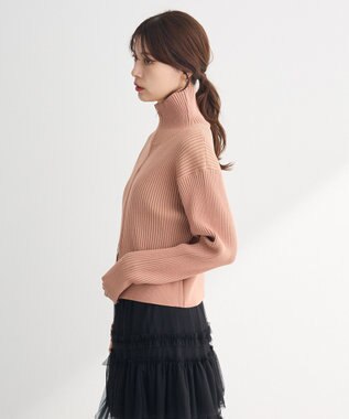 Green Parks 配色リブＺｉｐニットカーディガン Pink