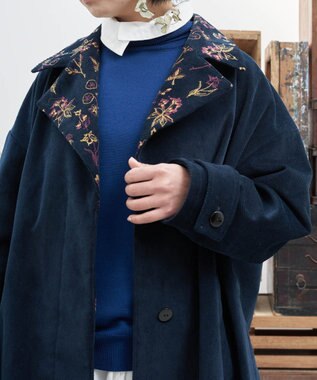 muuc 〈遠州織物の工場で織られた上質なコットンコーデュロイ生地〉花刺繍コート（セットアップ可能） ネイビー