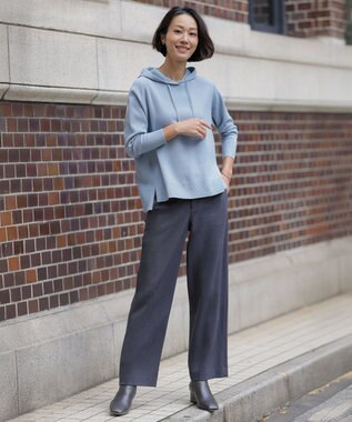 J.PRESS LADIES 2way thermo サキソニー ストレート パンツ チャコールシャンブレー系