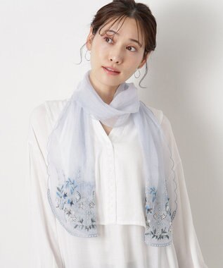 MOONBAT ルナルーチェ ロカ CHANDNI シルクコットン ビーズ刺繍ストール サックスブルー