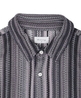 WEGO ストライプメッシュBIGシャツ（LS） グレー