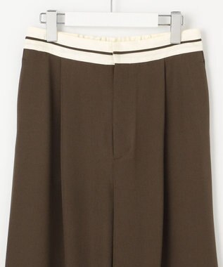 Feroux 【洗える】マーベルトデザイン セミワイドパンツ ダークブラウン系