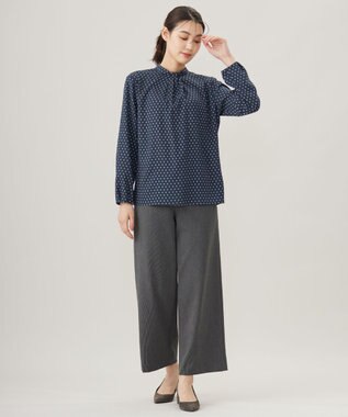 J.PRESS LADIES L 【洗える】ジオメトリックプリント ブラウス ブルーグレープリント系