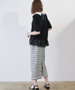 YECCA VECCA フラワーレースロングナロースカート Off White