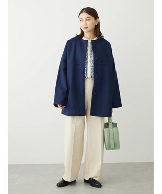 Green Parks 洗えるノーカラーショートコート Dark Navy