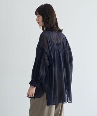 YECCA VECCA 綿麻シアーボリュームギャザーシャツ Navy