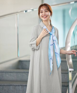 Tiaclasse 【洗える】 麻調Aラインシャツワンピース グレー