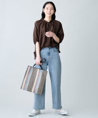 ANY 楽映えフリルネックブラウス（セットアップ着用可） ブラウン