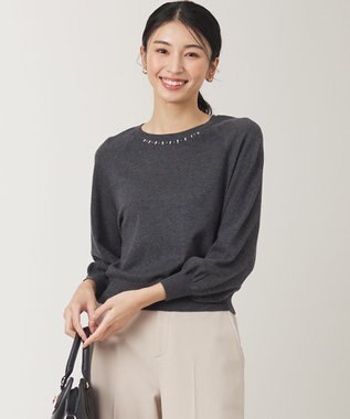 ANY SIS 【洗える】ウールブレンドプチジュエル調 ニット チャコール