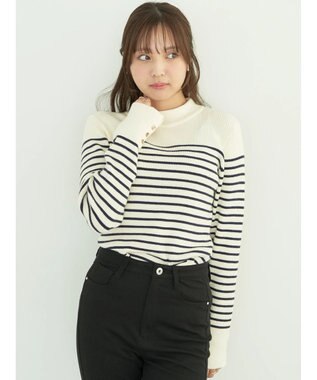 earth music&ecology ゴールド釦スリーブリブプルオーバー