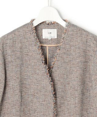 23区 【先行予約】リネンライクブッチャー フリンジノーカラージャケット ダークブラウン系