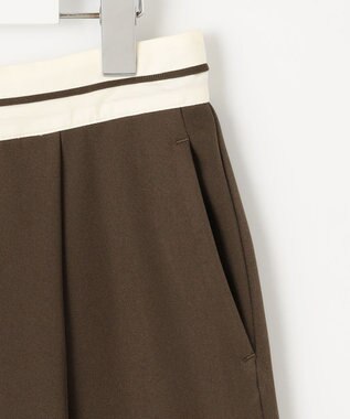 Feroux 【洗える】マーベルトデザイン セミワイドパンツ ダークブラウン系