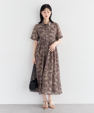 YECCA VECCA サファリ柄フレアシャツワンピース Beige