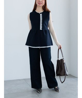 Te chichi レースペプラムベスト ネイビー