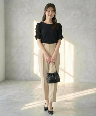 Feroux 【洗える】レーシージャガード カットソー ブラック系