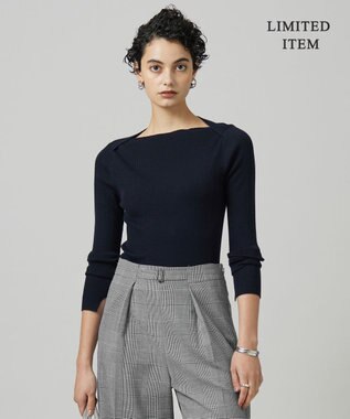 ICB 【WEB限定】 エクストラファインメリノ ボートネックプルオーバー ネイビー系