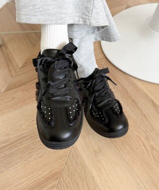 WEGO ドット柄レースローカットスニーカー ブラック