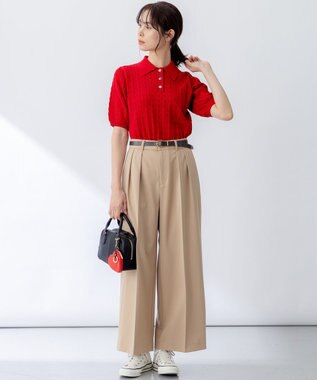 組曲 L ポロ襟 ニットプルオーバー レッド系