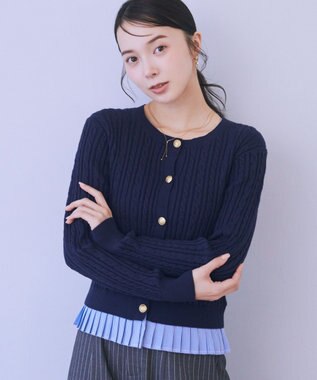 earth music&ecology 【予約】プリーツレイヤーケーブルニットカーディガン Navy
