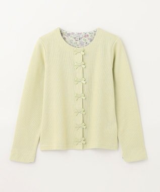 ANY KIDS スナップボタン リボン カーディガン ライム