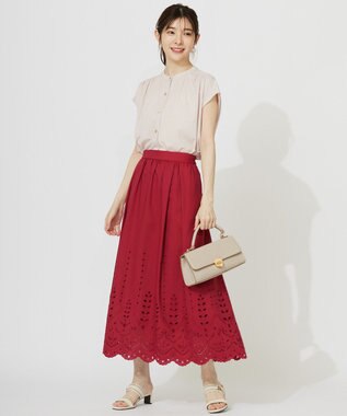 ANY SIS L 【洗える】カットワークエンブロイダリー スカート レッド