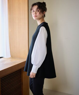 #Newans 【洗える】スリットネックフレアベスト ブラック