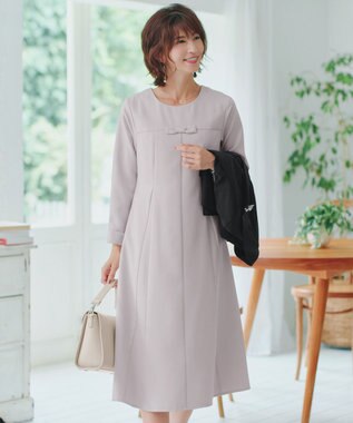 【安田美沙子さん着用・洗える】フレアAラインリボンワンピース