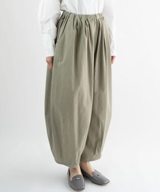 muuc 〈綿100%〉〈涼しいワッシャー生地〉〈裾タック入り〉〈ワイドシルエット〉サーカスパンツ グレーカーキ