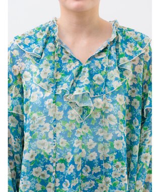 Te chichi フラワープリントフリルブラウス ブルー