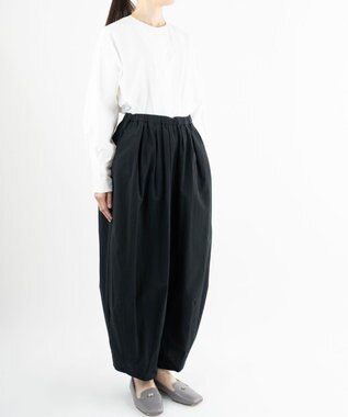 muuc 〈綿100%〉〈涼しいワッシャー生地〉〈裾タック入り〉〈ワイドシルエット〉サーカスパンツ ブラック