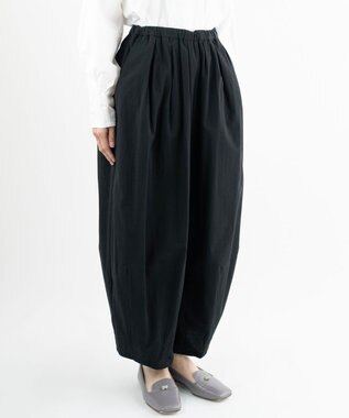 muuc 〈綿100%〉〈涼しいワッシャー生地〉〈裾タック入り〉〈ワイドシルエット〉サーカスパンツ ブラック