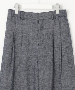 自由区 【洗える】コットンリネンシャンブレーワイドストレート パンツ インディゴ系