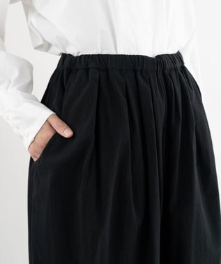 muuc 〈綿100%〉〈涼しいワッシャー生地〉〈裾タック入り〉〈ワイドシルエット〉サーカスパンツ ブラック