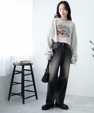 WEGO ヴィンテージライクショートスウェット 杢グレー