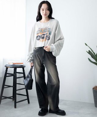 WEGO ヴィンテージライクショートスウェット 杢グレー