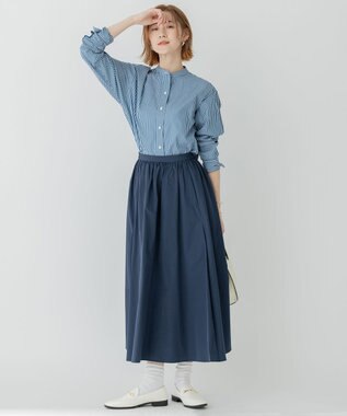 23区 【洗える】CANCLINI バンドカラー シャツ ブルー×ホワイトストライプ