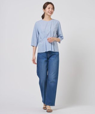 J.PRESS LADIES S リネンminiチェック プルオーバー ブラウス サックスブルーギンガム系