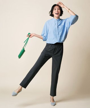 UNFILO FINE MOVE バンドカラーシャツ サックス